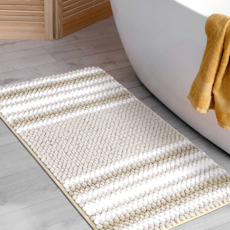Chenille Rug Nonslip Mat Shaggy Soft Absorbent - Bone and White - 20"x32"