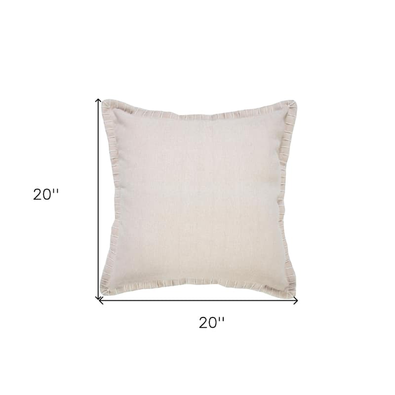 HomeRoots 20" X 20" Beige 100% Cotton Zippered Pillow