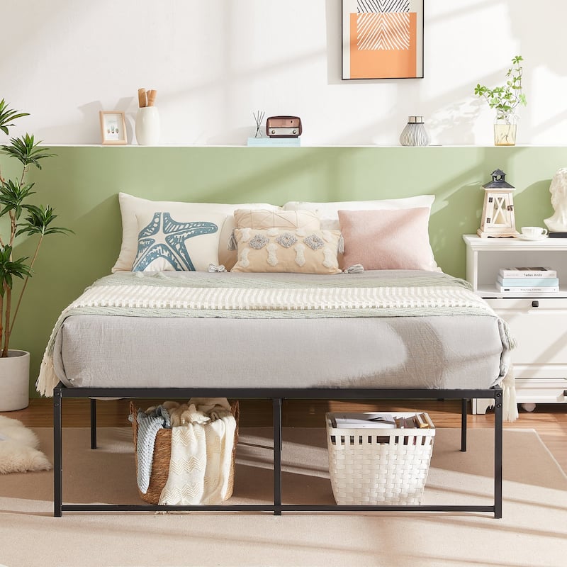 18-Inch Queen Size Metal Platform Bed Frame with Steel Slat