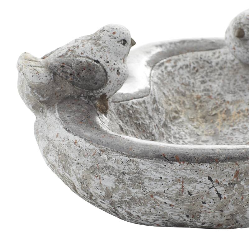 Polystone Bird Indoor Outdoor Garden Sculpture with Bath Bowl - Gray - Roche River Decor