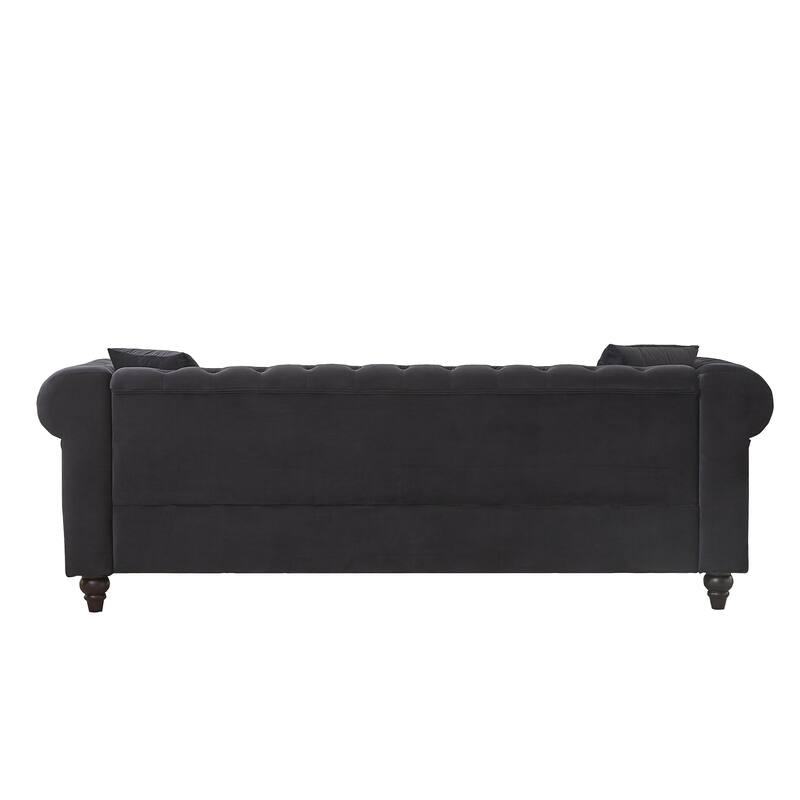 Velvet Chesterfield 3 Seater Sofa, Oversized Button Tufted Upholstered Sofa, Deep Seat Sofa with Rolled Arms & Nailhead Trim