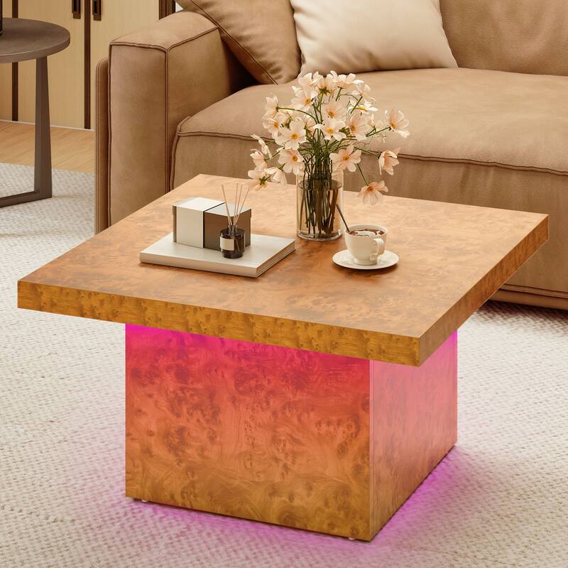 Moasis Modern Square Coffee Table with App-Controlled LED Lights