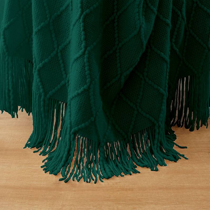 Knited Diamond Throw with Fringe Cream