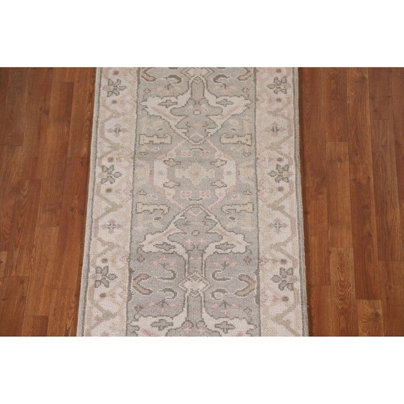 Gray Oushak Indian Runner Rug Hand-Knotted Wool Carpet - 2'7"x 10'0"
