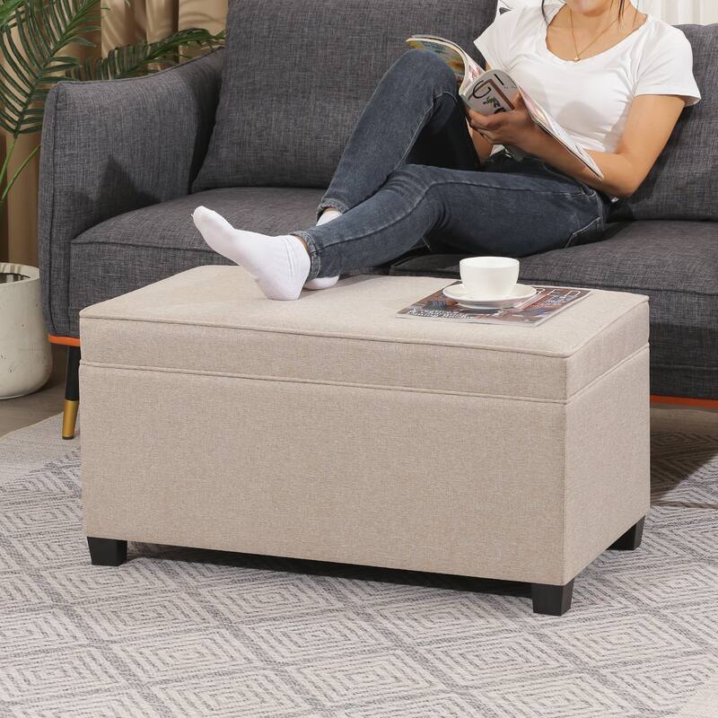 Adeco Linen Storage Ottoman Bench for Entryway or Bedroom
