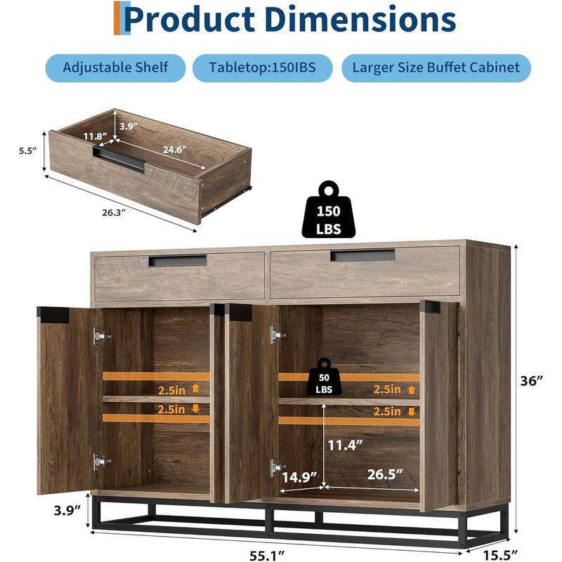 Modern 55" Sideboard Buffet Cabinet, Coffee Bar Table for Kitchen, Dining Room - N/A