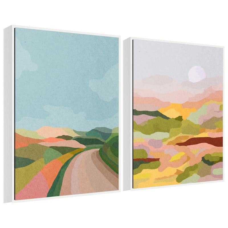 Kate and Laurel Sylvie Beautiful Colorful Landscapes Framed Canvas Art Set by July Art Prints - 2 Piece Set 28x38