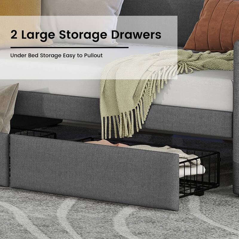 Twin Size Daybed with 2 Drawers, LED Lights and Charging Station