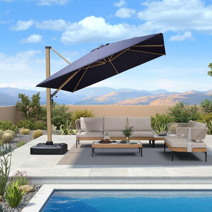 PURPLE LEAF Wood Grain Premium Patio Cantilever Umbrella