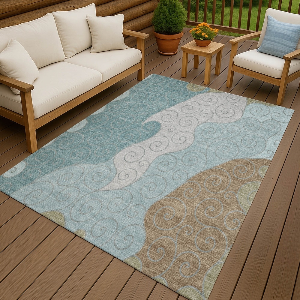 Machine Washable Indoor/ Outdoor Swirly Chantille Rug