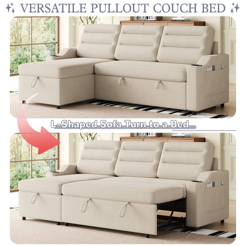83.5-Inch Convertible Sofa Bed - Stylish Polyester Recliner with Storage for Small Spaces