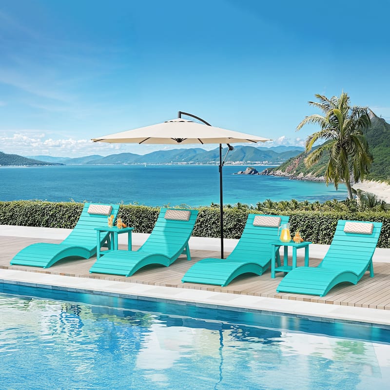 Set of 4 Weather-Resistant Folding Patio Pool Chaise Lounge Chairs - Aruba Blue