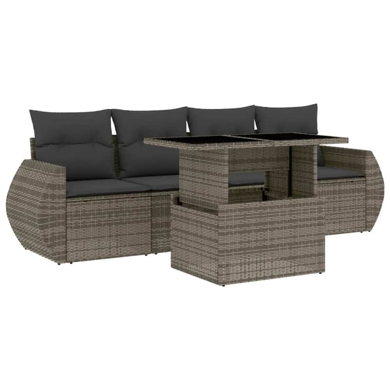 vidaXL Patio Sofa Set with Cushions Outdoor Furniture 5 Piece Poly Rattan - 21.7 x 39.4 x 28.7