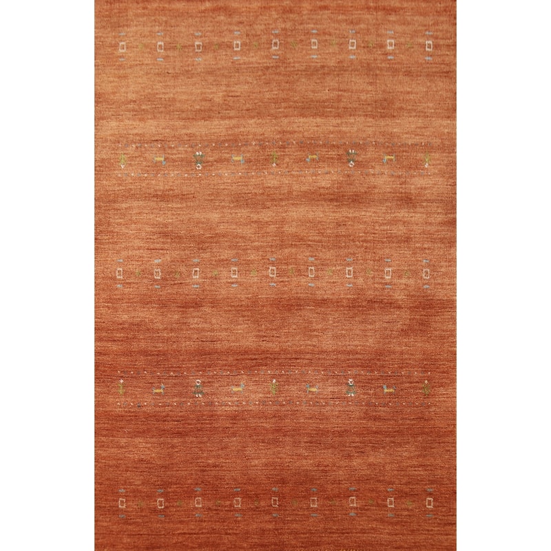 Hand Knotted Oriental 100% Wool Carpet Tribal Animal Pictorial Oranges & Rust Gabbeh Area Rug - 7' 6'' X 5' 1''
