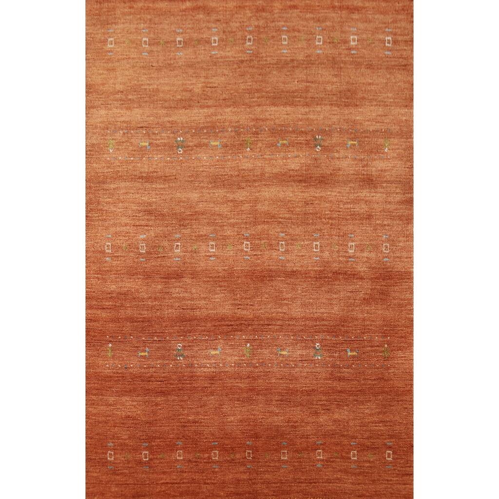 Hand Knotted Oriental 100% Wool Carpet Tribal Animal Pictorial Oranges & Rust Gabbeh Area Rug - 7' 6'' X 5' 1''