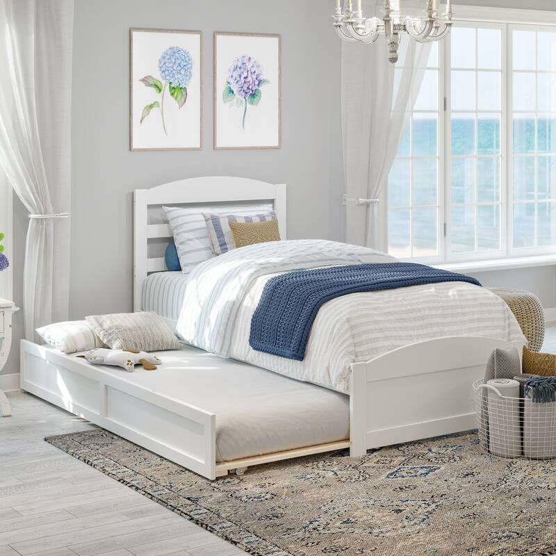 Warren Twin Platform Bed with Matching Footboard & Twin Trundle in White