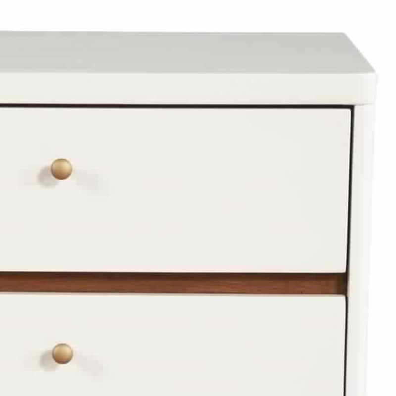 2 Drawer Wooden Nightstand with Angled Legs, White and Brown