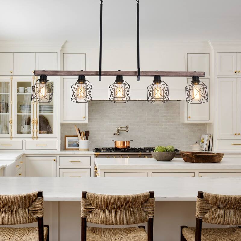 27.6 in./46.5 in. Matte Black Island Chandelier, Suitable For Kitchen, Dining Room, Bedroom