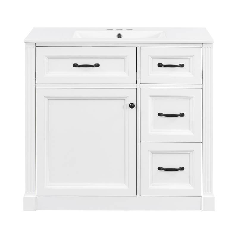 36 Inch Bathroom Vanity with Sink, Cabinet with 4 Drawers, Soft-Close Door & Adjustable Shelf, Ceramic Basin