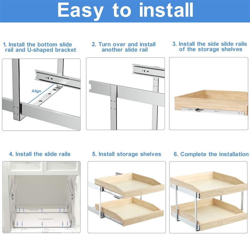 23.5-in W x 3.94-in H x 20.98-in D 2-Tier Wood Cabinet Pull Out Shelf
