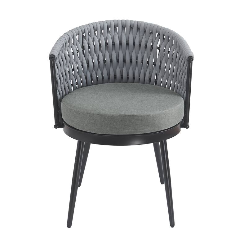 Roomfitters Metal Patio Dining Chairs with Rope Weave and Weather-Resistant Cushions for Garden Use, Set of 2