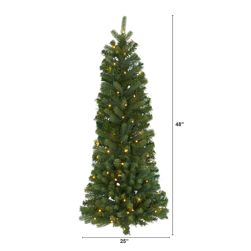 4ft. Flat Back Wall Hanging Artificial Christmas Tree with 50 Clear LED Lights - Elegant Space-Saving Holiday X-Mas Accent