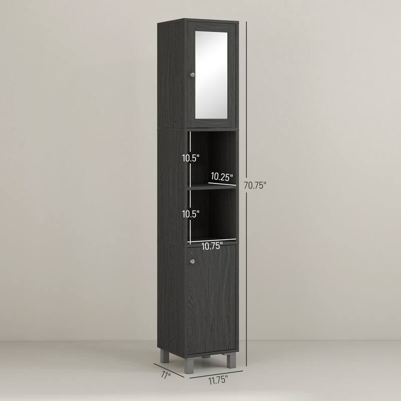 Kleankin Tall Bathroom Storage Cabinet With Mirror