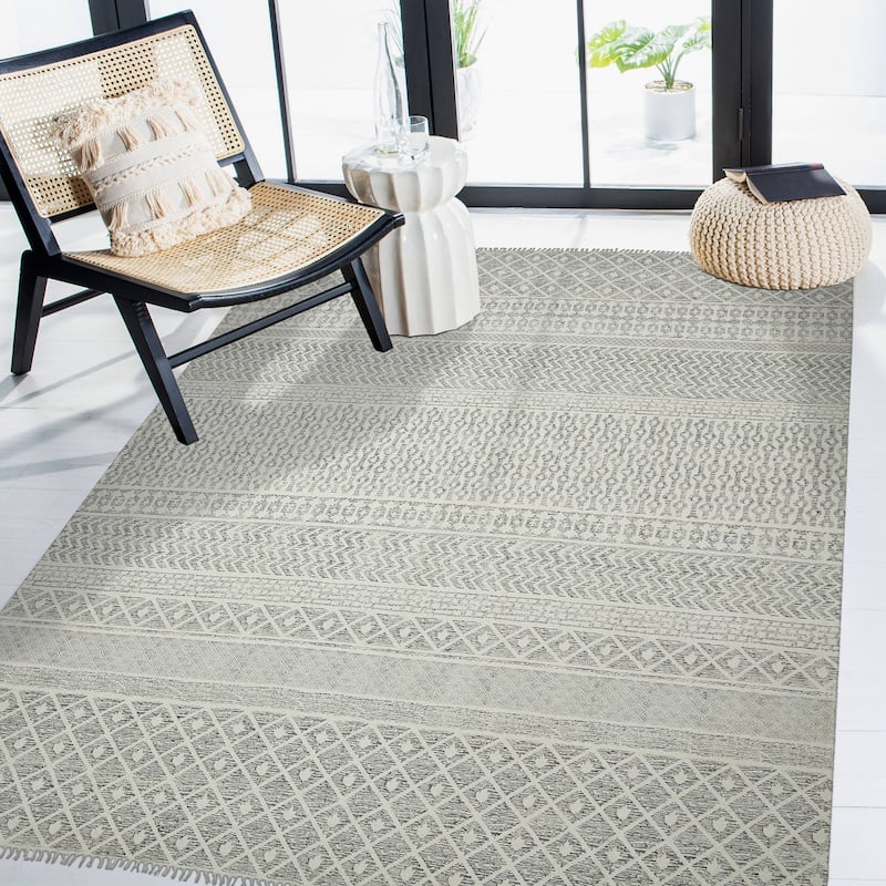 Magi Dianne Handmade Geometric Flatweave Cotton Rug - 3' x 5' - Gray