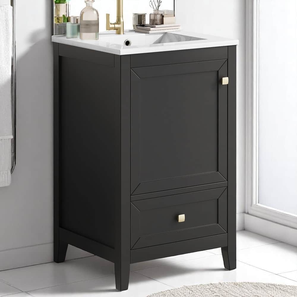 20" Freestanding Bathroom Vanity with Sink, Cabinet, Drawer & Two-Tier Storage Rack, White Finish