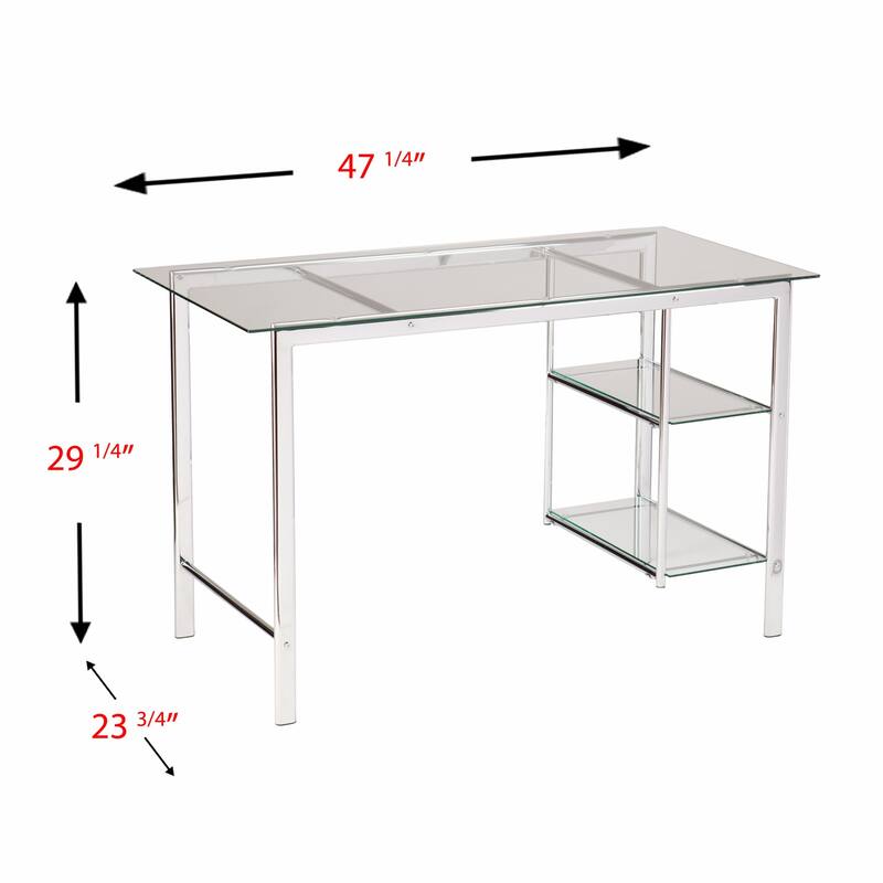 Clear Glass Silver Metal Writing Desk with Shelves and Rectangular 47 inches