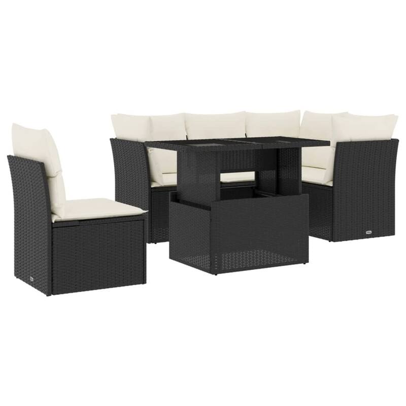 vidaXL Patio Sofa Set with Cushions Outdoor Furniture 6 Piece Poly Rattan - 21.7 x 39.4 x 28.7 in