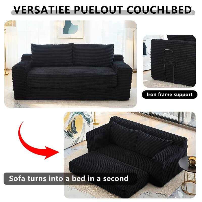 Convertible Memory Foam Loveseat Sofa Bed, No-Assembly Corduroy 2-in-1 Couch with Steel Frame for Small Spaces