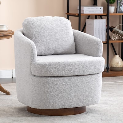 Swivel Accent Chair With Soild Wood Round Brown Base Leg