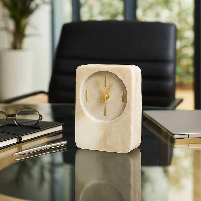 Modern Stone and Marble Clock with Contemporary Design - Beige