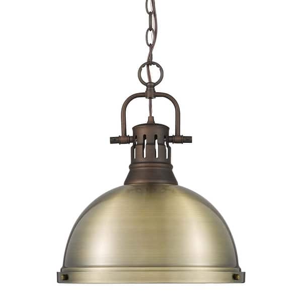 slide 2 of 11, Golden Lighting 3602-L RBZ Duncan 14" Wide Pendant Rubbed Bronze / Aged Brass