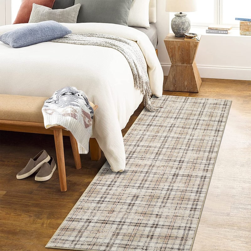 Garvee Earthy Plaid Soft Low Pile Foldable Area Rug