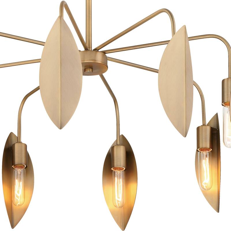 Eden 30 in. 8-Light Old Satin Brass Modern Chandelier with Metal Shades