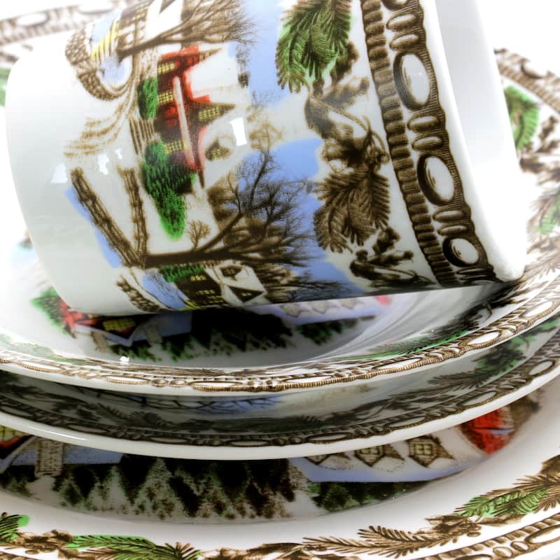 Cozy Christmas Scenic Cottage 16 Piece Dinnerware Set