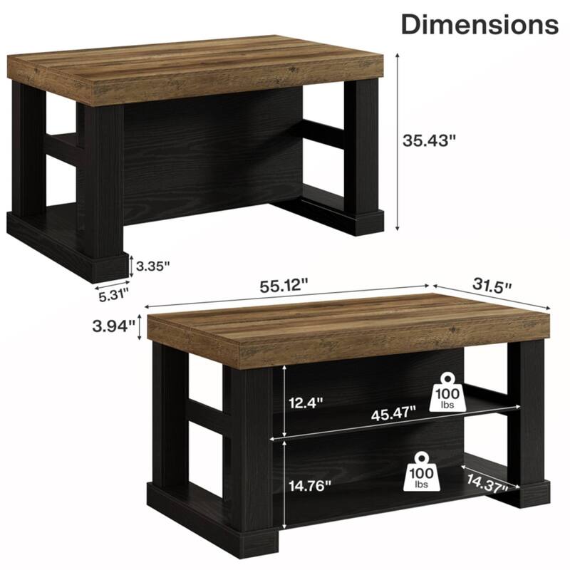 55-Inch Large Home Bar Unit, 3-Tier Pub Table with Storage Shelves - N/A