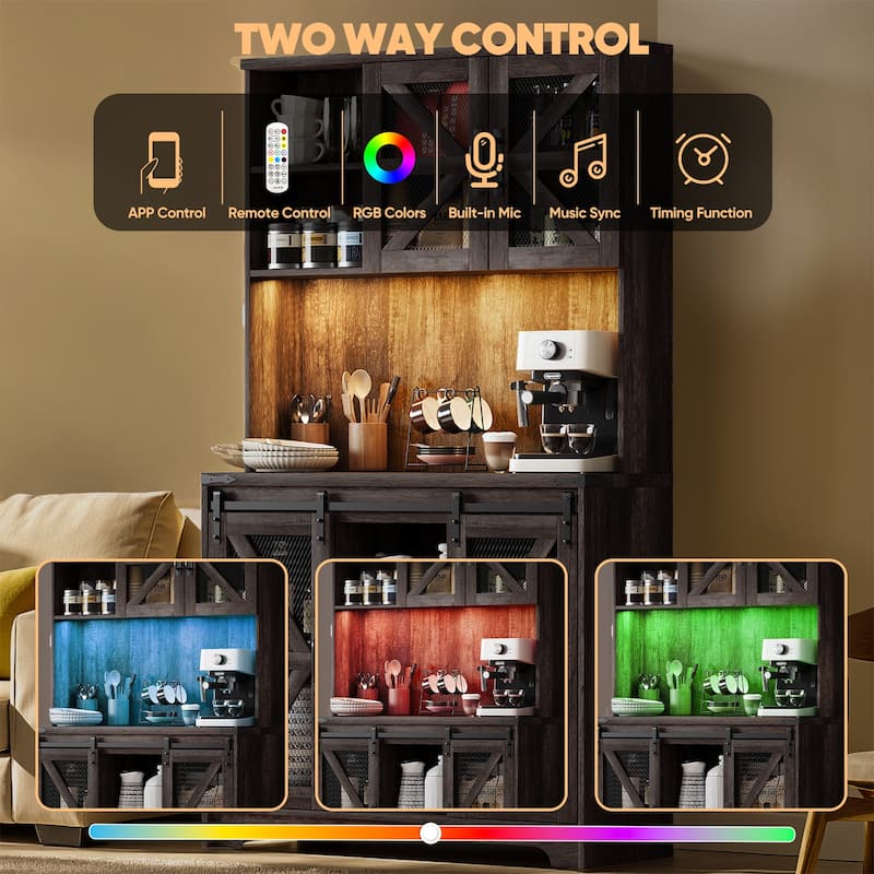 Pocassy 70.87" Kitchen Pantry Cabinet with Led Lights & Power Outlet For Kitchen