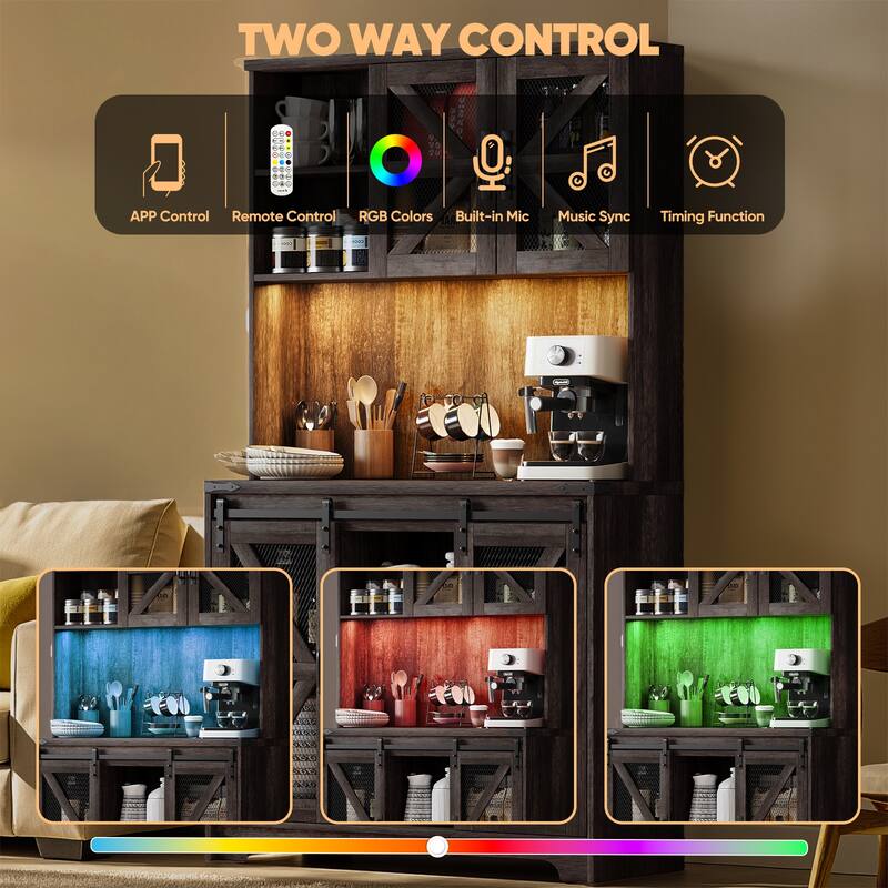 Pocassy 70.87" Kitchen Pantry Cabinet with Led Lights & Power Outlet