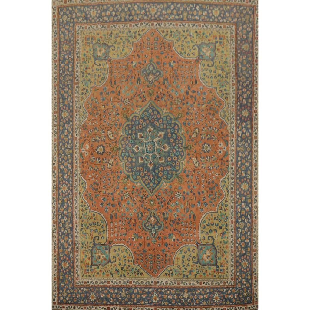 Hand Knotted Oriental 100% Wool Carpet Traditional Floral Oranges & Rust Tabriz Area Rug - 12' 8'' X 9' 6''