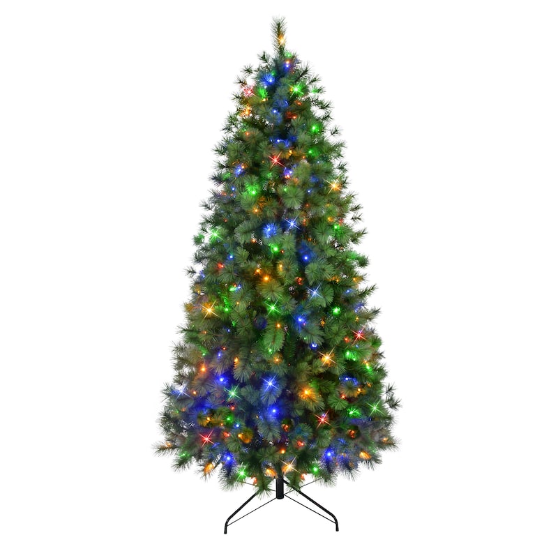 Puleo International 7.5' Pre-Lit Artificial Colorado Pine Christmas Tree with 300 Dual Function LED Lights