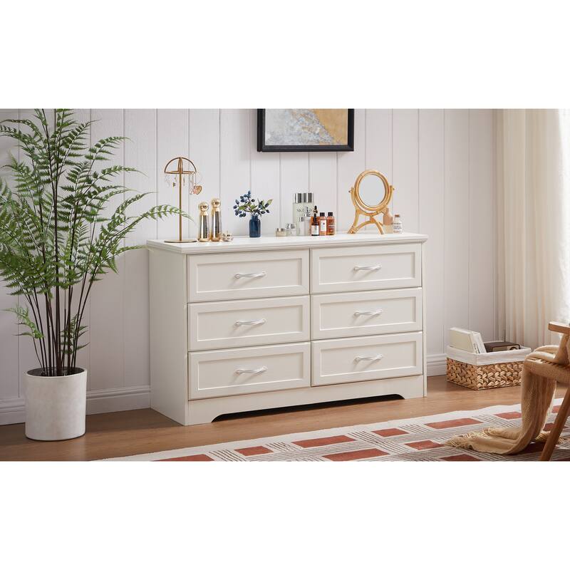 Modern Drawer Dresser Clothes Organizer with 6 Drawers Metal Handle Anti-Tip Device, for Living Room Bedroom Hallway, White