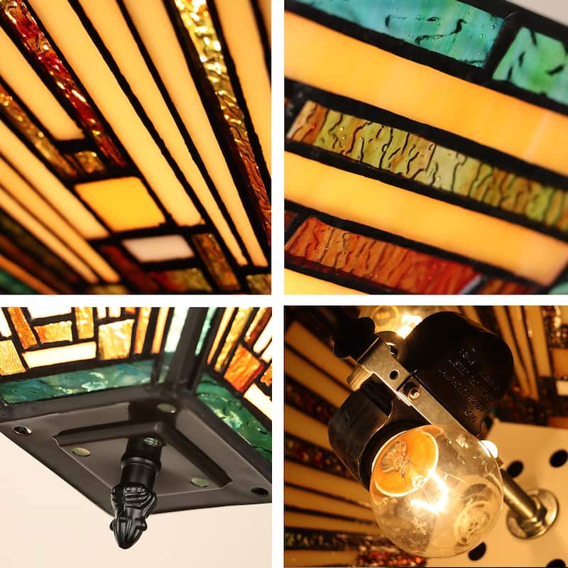 Tiffany-Style 2-Light Mission Semi-Flush Ceiling Fixture 14" Shade