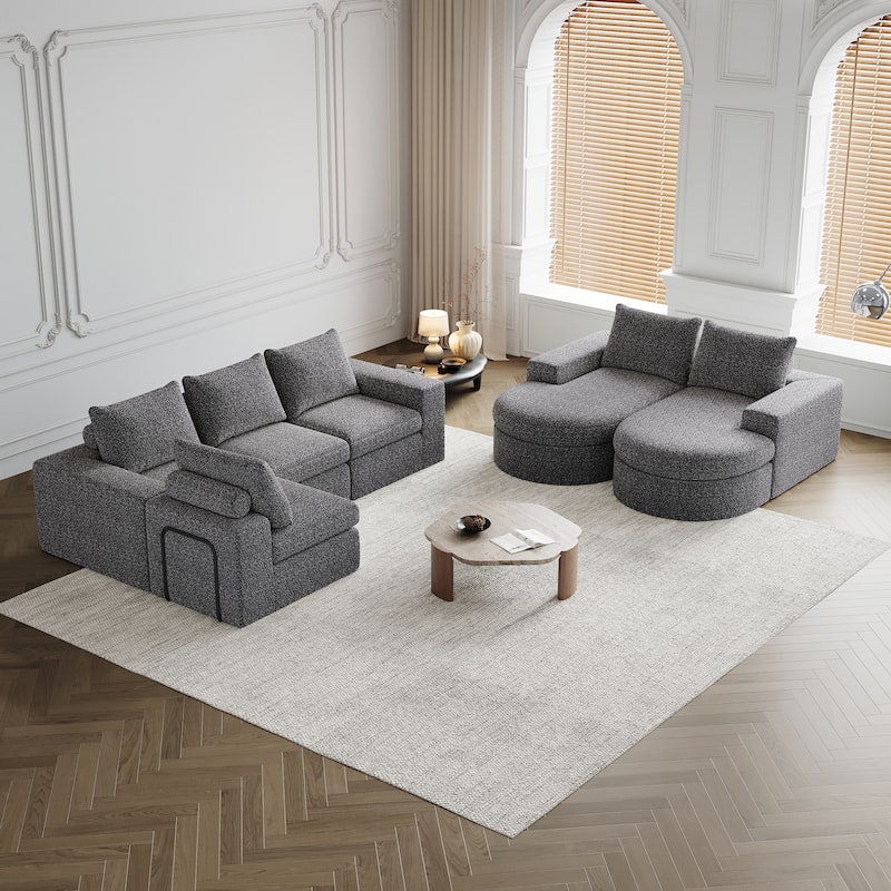 Roomfitters 99" Modern Chenille Cloud Curved Sectional Sofa with Chaise, L-Shaped Couch, for Living Room or Apartment