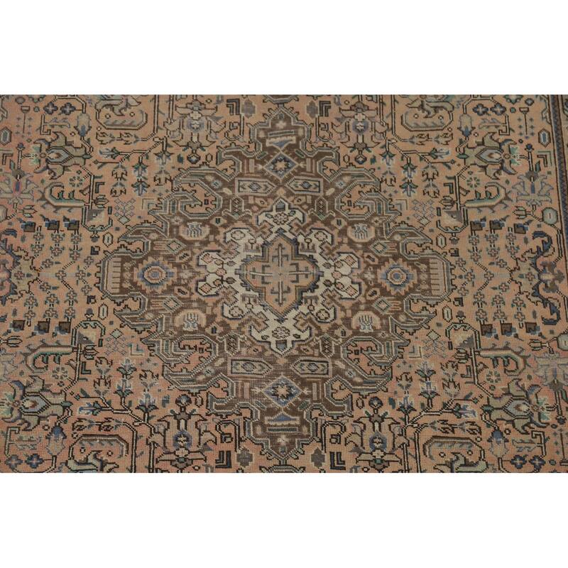 Geometric Tabriz Vintage Persian Area Rug Hand-Knotted Wool Carpet - 6'8" x 9'10"