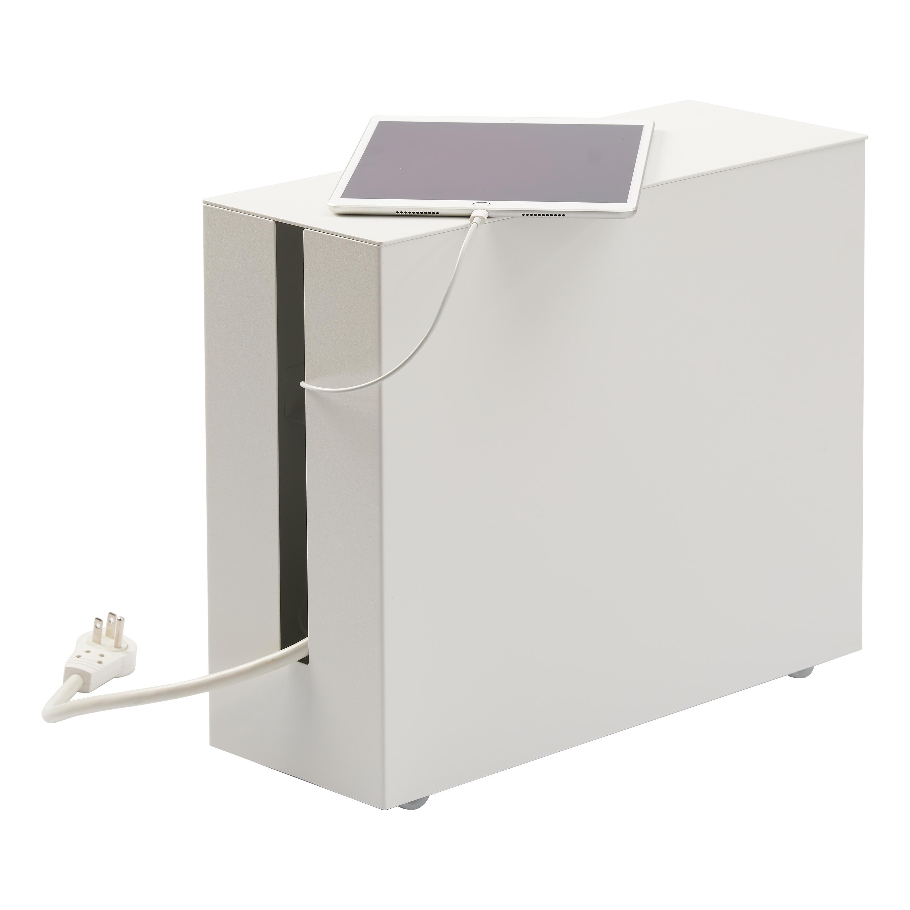 Yamazaki Home Rolling Cable Management Box, Steel, Wheels - L 15.75 x W 5.91 x H 13.58 inches