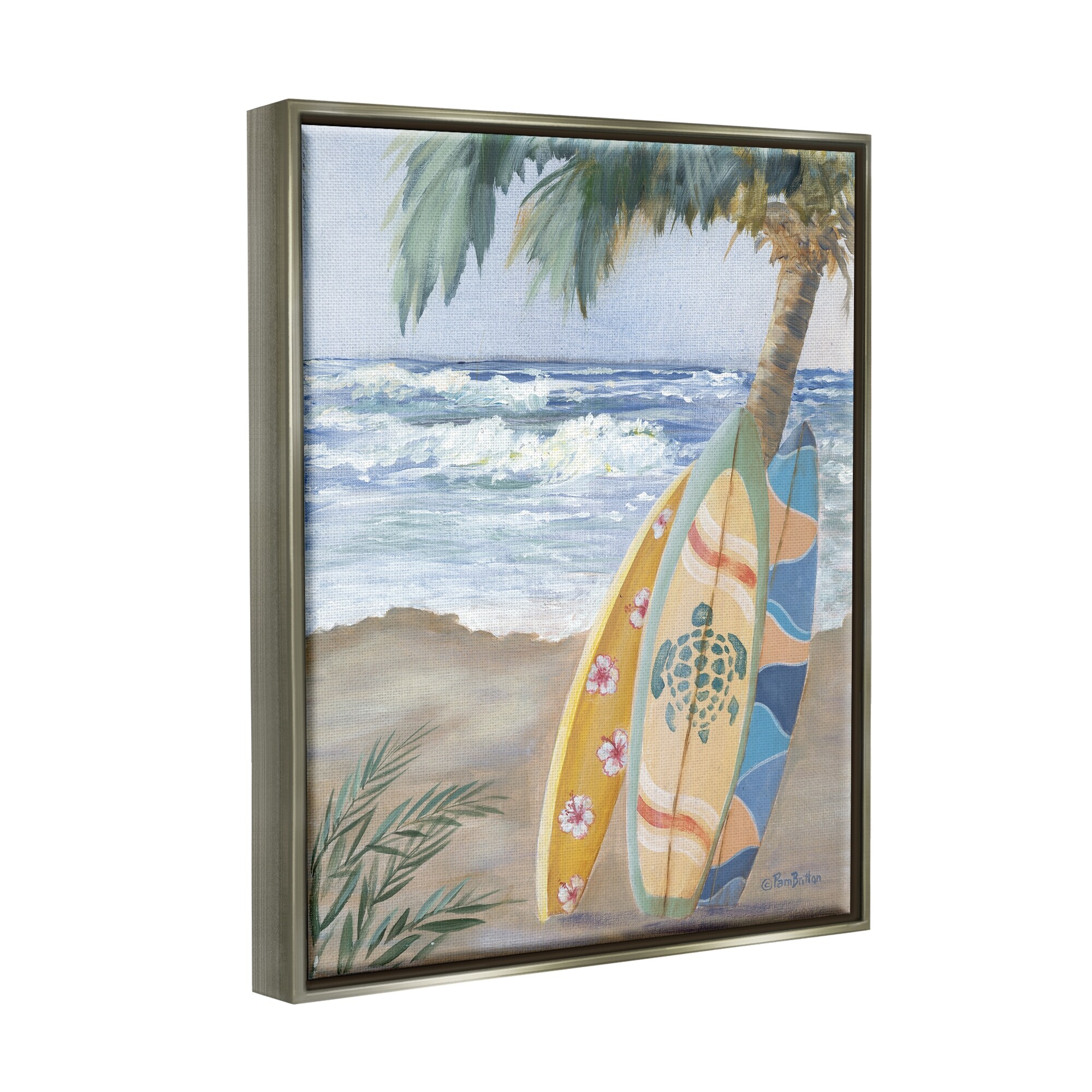 Stupell Industries Fun Summer Surfboards Leaning Palm Tree