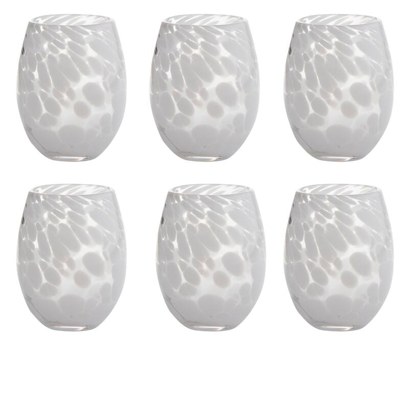 16 oz. Confetti Glass Stemless Wine Drinkware White Dishwasher Safe Beverage Glassware Set of 6